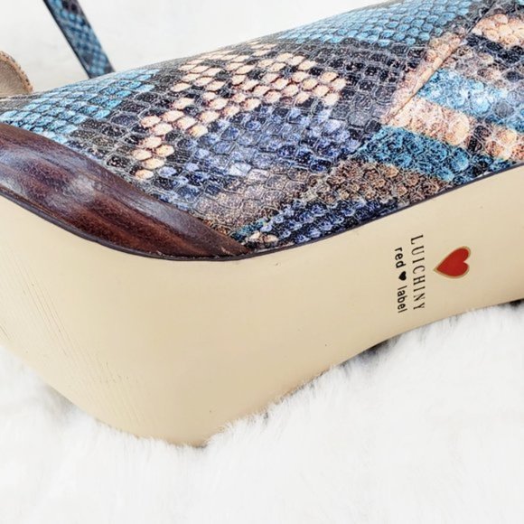 Rev it up slip on blue snake Leather Sandal Shoes - Picture 12 of 13